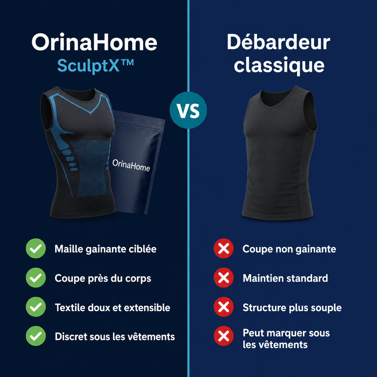 Comparatif SculptX™ et débardeur classique